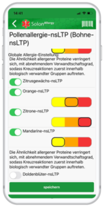 Bohnen-allergie-app Einstellungen